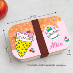 Miniatura de Lancheira com Tampa de Madeira Infantil Gatinhos Personalizada