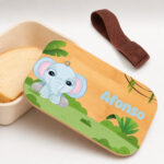 Miniatura de Lancheira com Tampa de Madeira Infantil Animais da Selva Personalizada