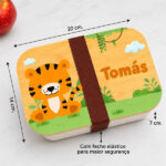 Miniatura de Lancheira com Tampa de Madeira Infantil Animais da Selva Personalizada