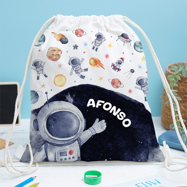 Mochila Saco Infantil Astronauta no Espaço Personalizada