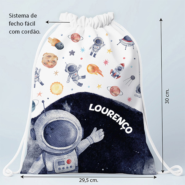 Mochila Saco Infantil Astronauta no Espaço Personalizada