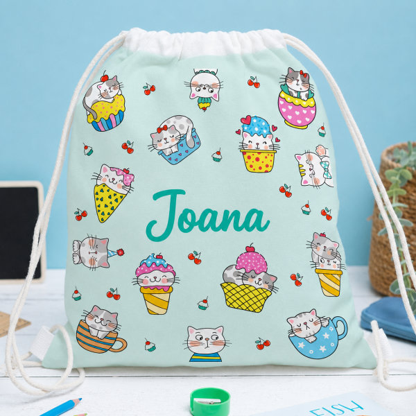 Mochila Saco Infantil Gatinhos Personalizada