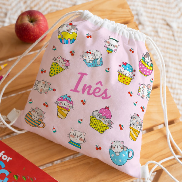 Mochila Saco Infantil Gatinhos Personalizada