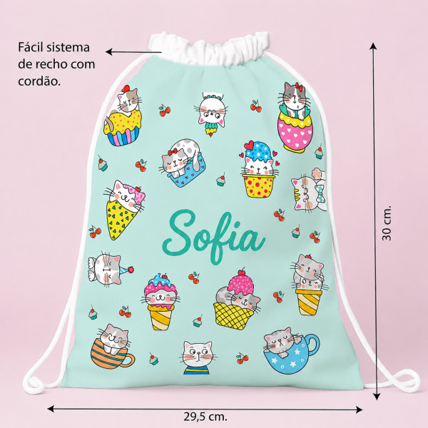 Mochila Saco Infantil Gatinhos Personalizada