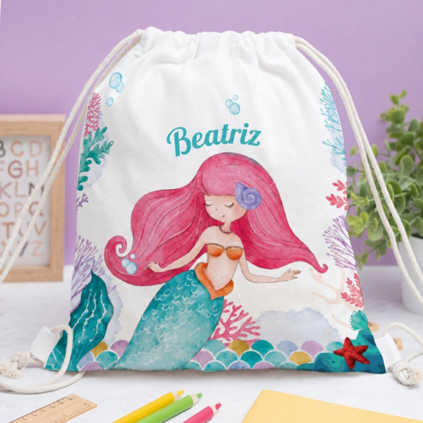 Mochila Saco Infantil Sereia Personalizada