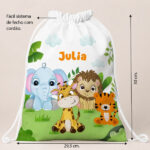 Miniatura de Mochila-Saco Infantil Animais da Selva personalizada