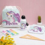 Miniatura de Mochila-Saco Infantil Unicórnios Coloridos personalizada