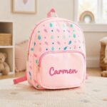 Miniatura de Mochila Infantil Rosa com Folhas e Nome personalizado