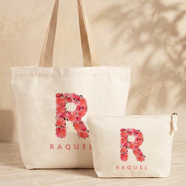 Tote Bag Inicial de Flores com Nome Personalizado