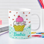 Caneca Infantil Inquebrável Gatinhos com Nome Personalizada Miniatura de Caneca Infantil Inquebrável Gatinhos com Nome Personalizada