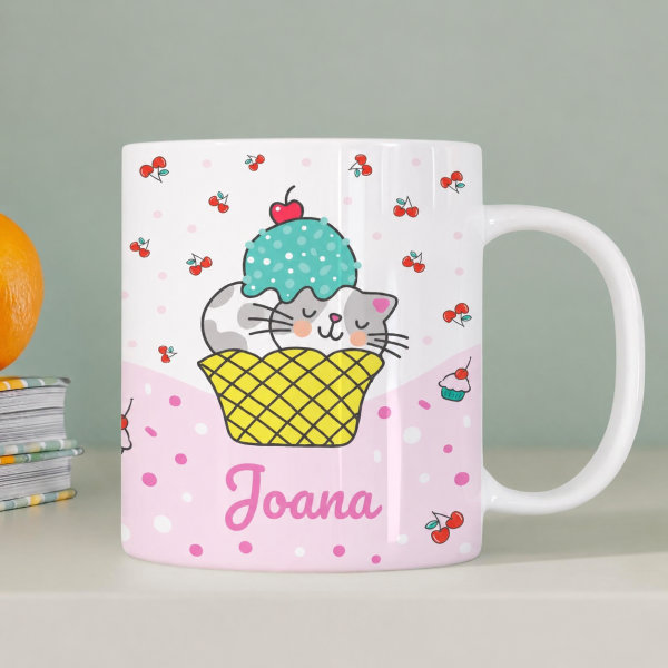 Caneca Infantil Inquebrável Gatinhos com Nome Personalizada