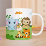 Caneca Infantil Inquebrável Animais da Selva com Nome personalizada Miniatura de Caneca Infantil Inquebrável Animais da Selva com Nome personalizada
