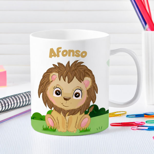 Caneca Infantil Inquebrável Animais da Selva com Nome personalizada