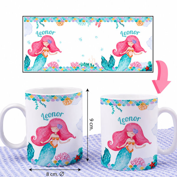 Caneca Infantil Inquebrável Sereia com Nome Personalizada