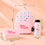 Miniatura de Pack Escolar Infantil Rosa com Folhas e Nome personalizado