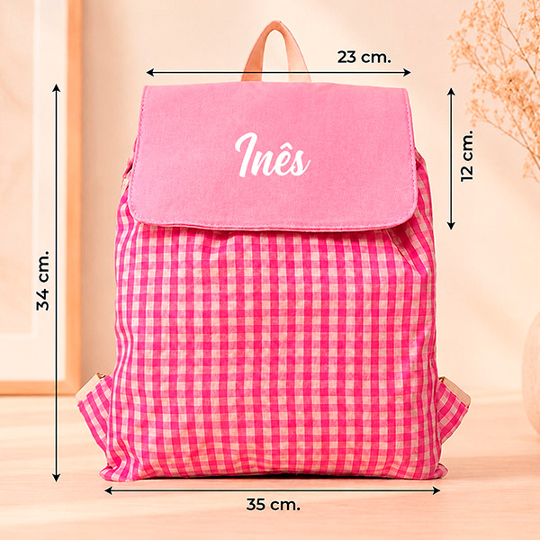 Mochila Saco Infantil Xadrez Rosa Personalizada