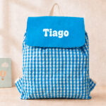 Mochila Saco Infantil Xadrez Azul Personalizada Miniatura de Mochila Saco Infantil Xadrez Azul Personalizada
