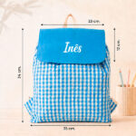 Miniatura de Mochila Saco Infantil Xadrez Azul Personalizada