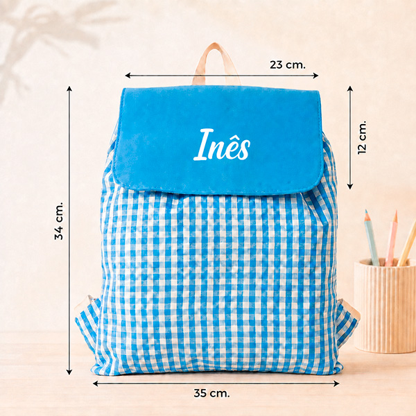 Mochila Saco Infantil Xadrez Azul Personalizada