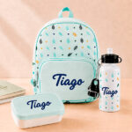 Pack Escolar Infantil Verde com Folhas e Nome personalizado Miniatura de Pack Escolar Infantil Verde com Folhas e Nome personalizado