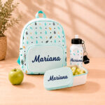 Miniatura de Pack Escolar Infantil Verde com Folhas e Nome personalizado