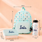 Miniatura de Pack Escolar Infantil Verde com Folhas e Nome personalizado