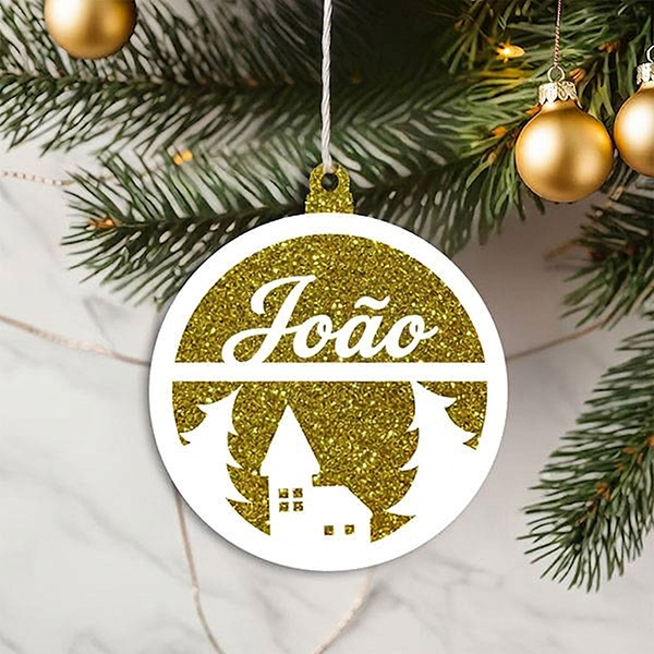 Pack de Enfeites para Árvore de Natal com Glitter e Nome personalizado