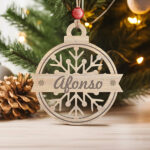 Miniatura de Pack de Enfeites para Árvore de Natal Flocos em Madeira com Nome personalizados