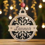 Miniatura de Pack de Enfeites para Árvore de Natal Flocos em Madeira com Nome personalizados