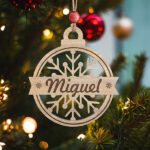 Miniatura de Pack de Enfeites para Árvore de Natal Flocos em Madeira com Nome personalizados